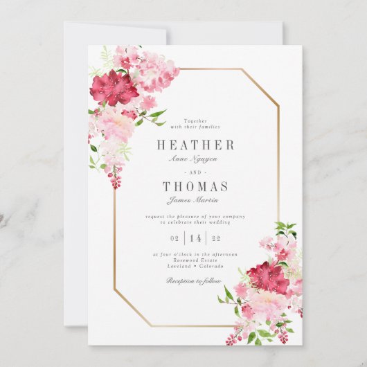 Invitation Mariage Rose  Gold Frame (Devant)