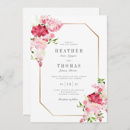 Invitation Mariage Rose  Gold Frame (Devant / Derrière)