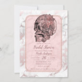 Invitation Mariage Rose Gold Glam Crâne Rose Marbre (Devant)