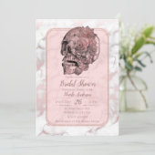 Invitation Mariage Rose Gold Glam Crâne Rose Marbre (Debout devant)