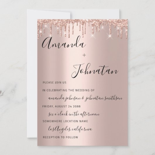 Invitation Mariage Rose Gold Lecteurs Monogramme noir blanc (Devant)