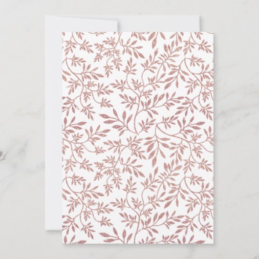 Invitation Mariage rose gold pailleté feuilles douche de mari (Dos)