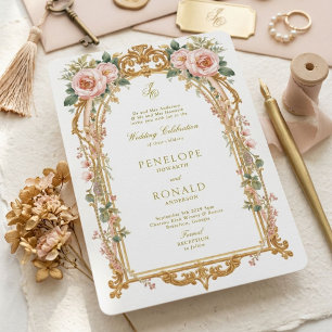 Invitation Mariage Rose Gold Romantique Rose