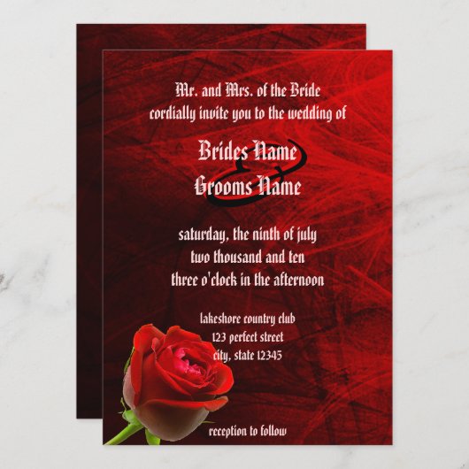 Invitation Mariage Rose gothique (Devant / Derrière)