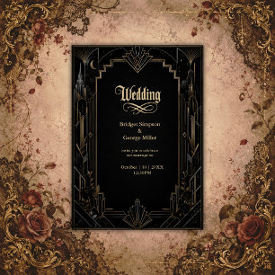 Invitation Mariage Rose Gothique Art Déco Skyline 
