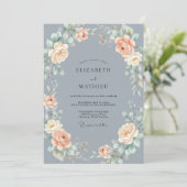 Invitation Mariage Rose Gracieuse Bleu Ardoise (Debout devant)