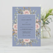Invitation Mariage Rose Gracieuse Bleu Barbeau (Debout devant)