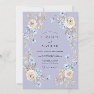 Invitation Mariage Rose Gracieuse Bleu Pervenche