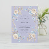 Invitation Mariage Rose Gracieuse Bleu Pervenche (Debout devant)