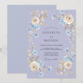 Invitation Mariage Rose Gracieuse Bleu Pervenche (Devant / Derrière)