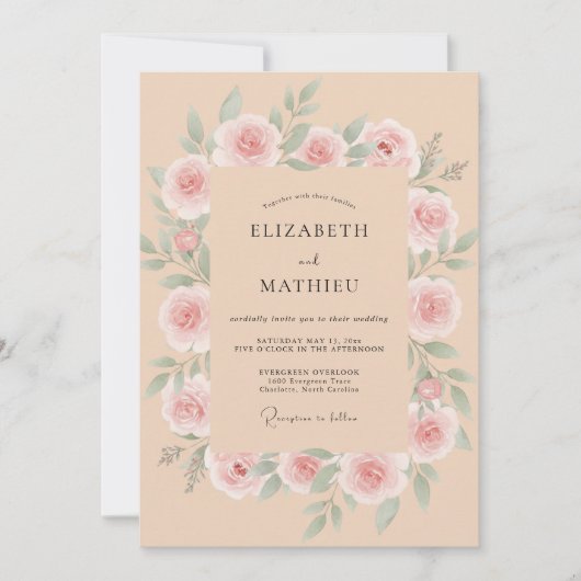 Invitation Mariage Rose Gracieuse Pêche (Devant)
