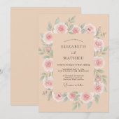 Invitation Mariage Rose Gracieuse Pêche (Devant / Derrière)