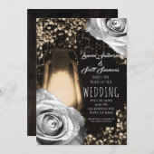 Invitation Mariage Rose gris argenté à lanterne rustique (Devant / Derrière)
