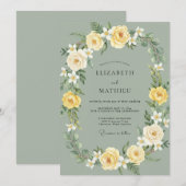 Invitation Mariage Rose Gris Olive (Devant / Derrière)
