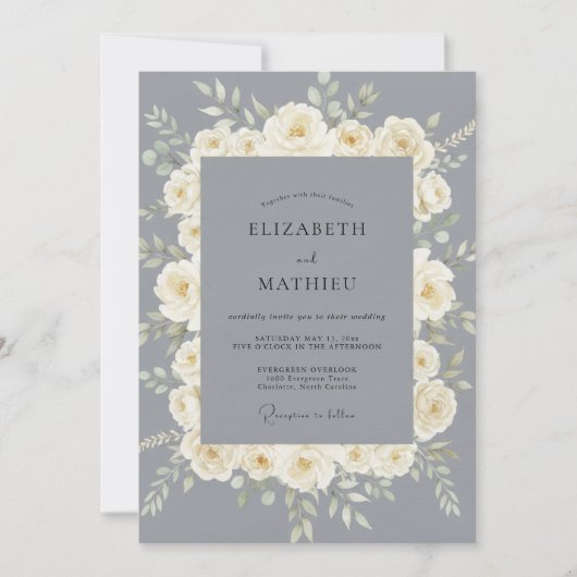 Invitation Mariage Rose Grise Crémeuse (Devant)