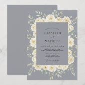 Invitation Mariage Rose Grise Crémeuse (Devant / Derrière)