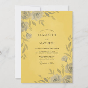 Invitation Mariage Rose Grise Jaune