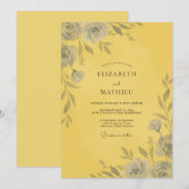 Invitation Mariage Rose Grise Jaune (Devant / Derrière)
