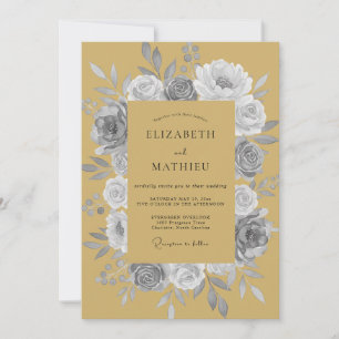 Invitation Mariage Rose Grise Moutarde