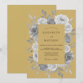 Invitation Mariage Rose Grise Moutarde (Devant / Derrière)