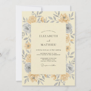 Invitation Mariage Rose Grise Safran