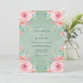 Invitation Mariage Rose Heureuse Vert Sauge (Debout devant)