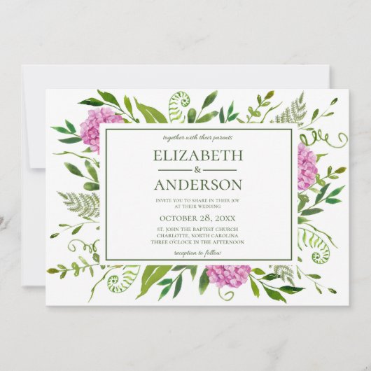 Invitation Mariage rose Hydrangea (Devant)