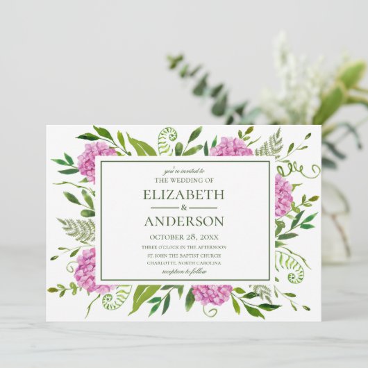 Invitation Mariage rose Hydrangea (Debout devant)