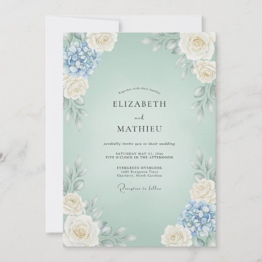 Invitation Mariage Rose Hydrangea Mousse de Mer (Devant)