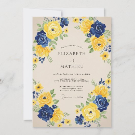 Invitation Mariage Rose Indigo Jaune (Devant)
