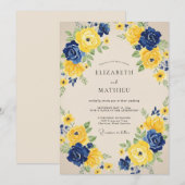 Invitation Mariage Rose Indigo Jaune (Devant / Derrière)