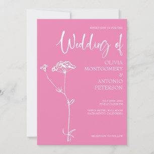 Invitation Mariage rose intense moderne minimaliste