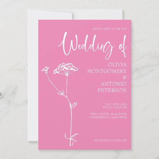 Invitation Mariage rose intense moderne minimaliste (Devant)
