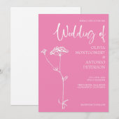 Invitation Mariage rose intense moderne minimaliste (Devant / Derrière)