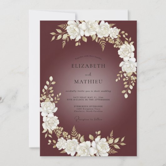 Invitation Mariage Rose Ivoire Carmin (Devant)