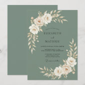 Invitation Mariage Rose Ivoire Olive (Devant / Derrière)