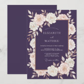 Invitation Mariage Rose Ivoire Prune (Devant / Derrière)