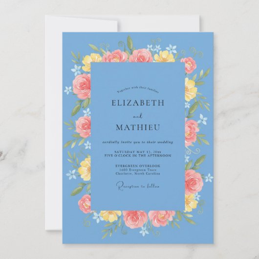 Invitation Mariage Rose Jaune Azur (Devant)