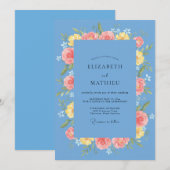 Invitation Mariage Rose Jaune Azur (Devant / Derrière)