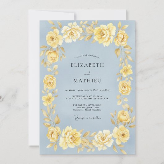 Invitation Mariage Rose Jaune Bleuet (Devant)