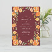 Invitation Mariage Rose Jaune Bourgogne (Debout devant)