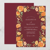 Invitation Mariage Rose Jaune Bourgogne (Devant / Derrière)
