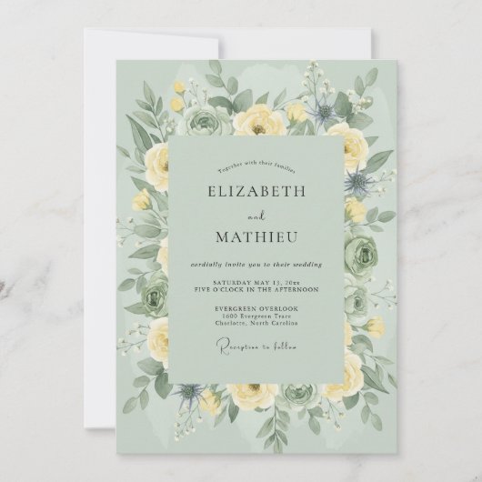 Invitation Mariage Rose Jaune Céladon (Devant)