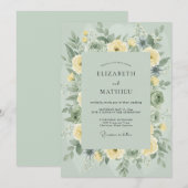 Invitation Mariage Rose Jaune Céladon (Devant / Derrière)