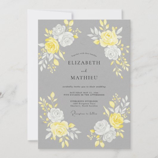 Invitation Mariage Rose Jaune Charbon (Devant)