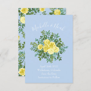 Invitation Mariage Rose jaune clair et bleu pâle Date de sauv