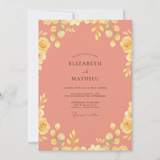 Invitation Mariage Rose Jaune Corail (Devant)