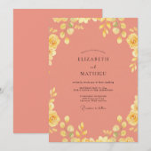 Invitation Mariage Rose Jaune Corail (Devant / Derrière)