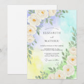 Invitation Mariage Rose Jaune Crème (Devant / Derrière)
