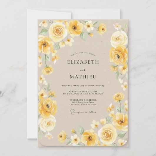 Invitation Mariage Rose Jaune de Miel (Devant)